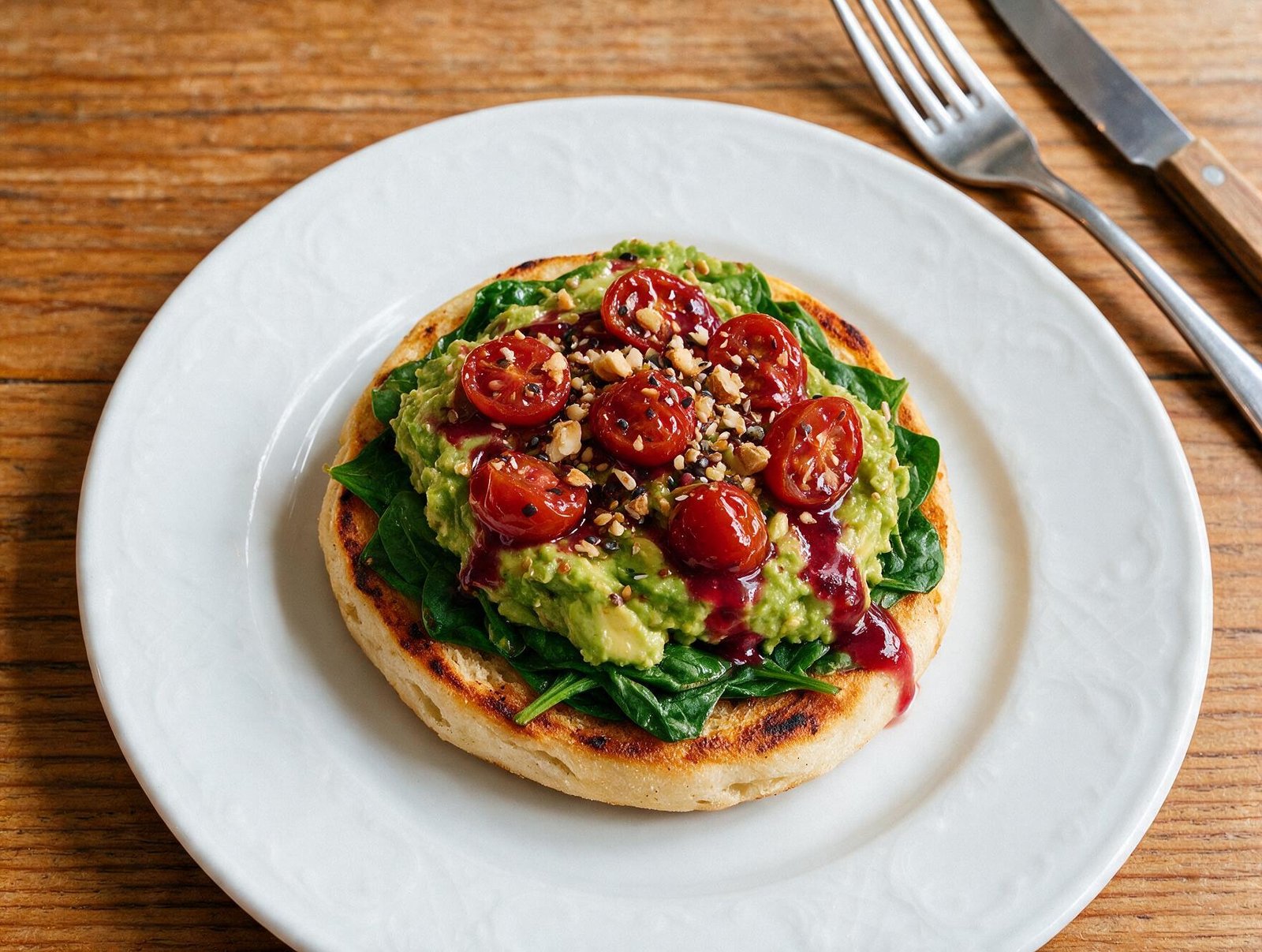 Green Toast com abacate, tomate cherry e frutos secos